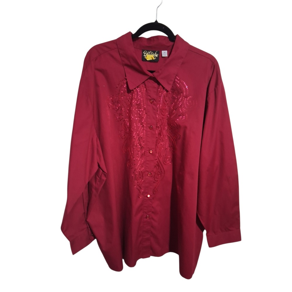Bob Mackie Sequin Womens size 3X Party Holiday Office Wearable Art Button Up Top